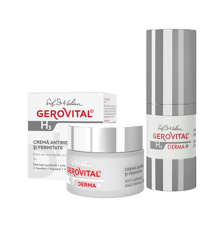 Комплект  H3 Derma+: Крем против бръчки за околоочния контур - 15 мл + Крем против бръчки и стягащ кожата - 50 мл Gerovital