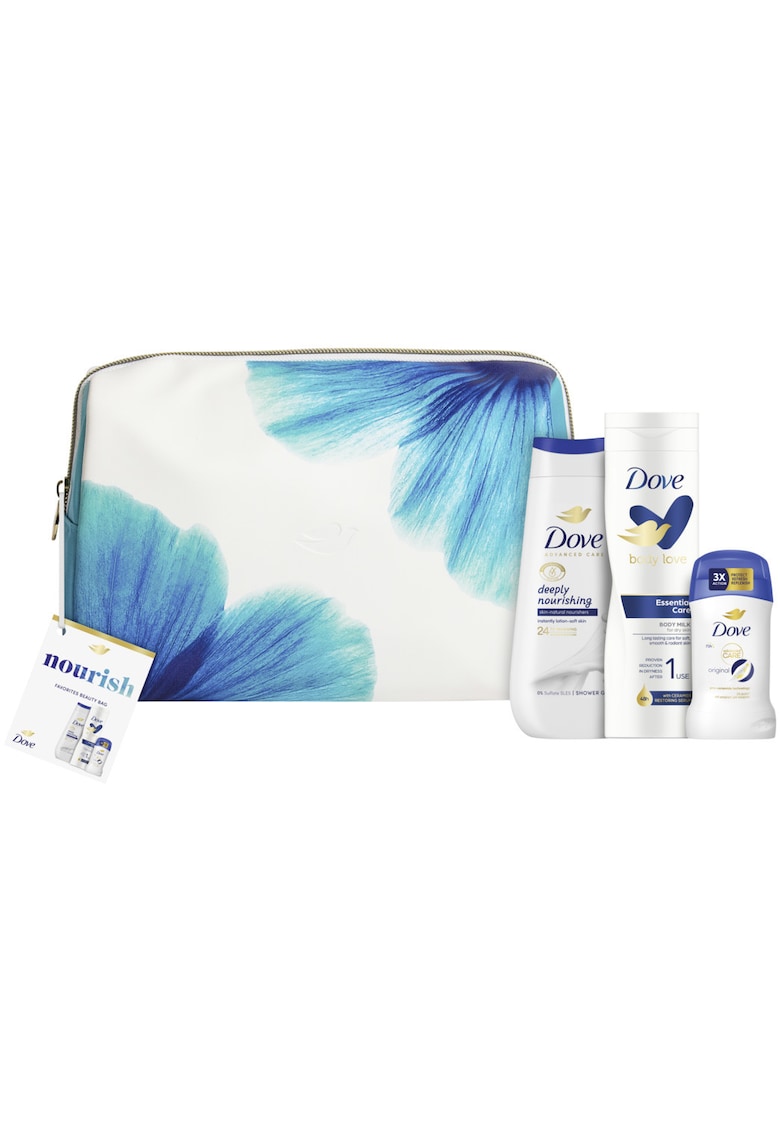 Комплект  Nourish: Дълбоко подхранващ душ гел 225 мл + Лосион за тяло Dove Essential 250 мл + Стик Dove Original 50 мл Dove