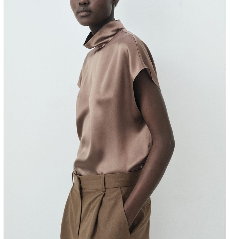 Копринена блуза с полуръкави Mango