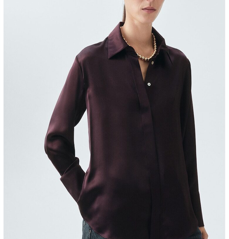 Копринена риза с остра яка Mango