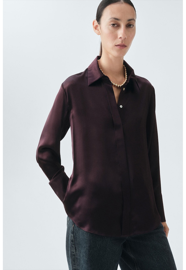 Копринена риза с остра яка Mango