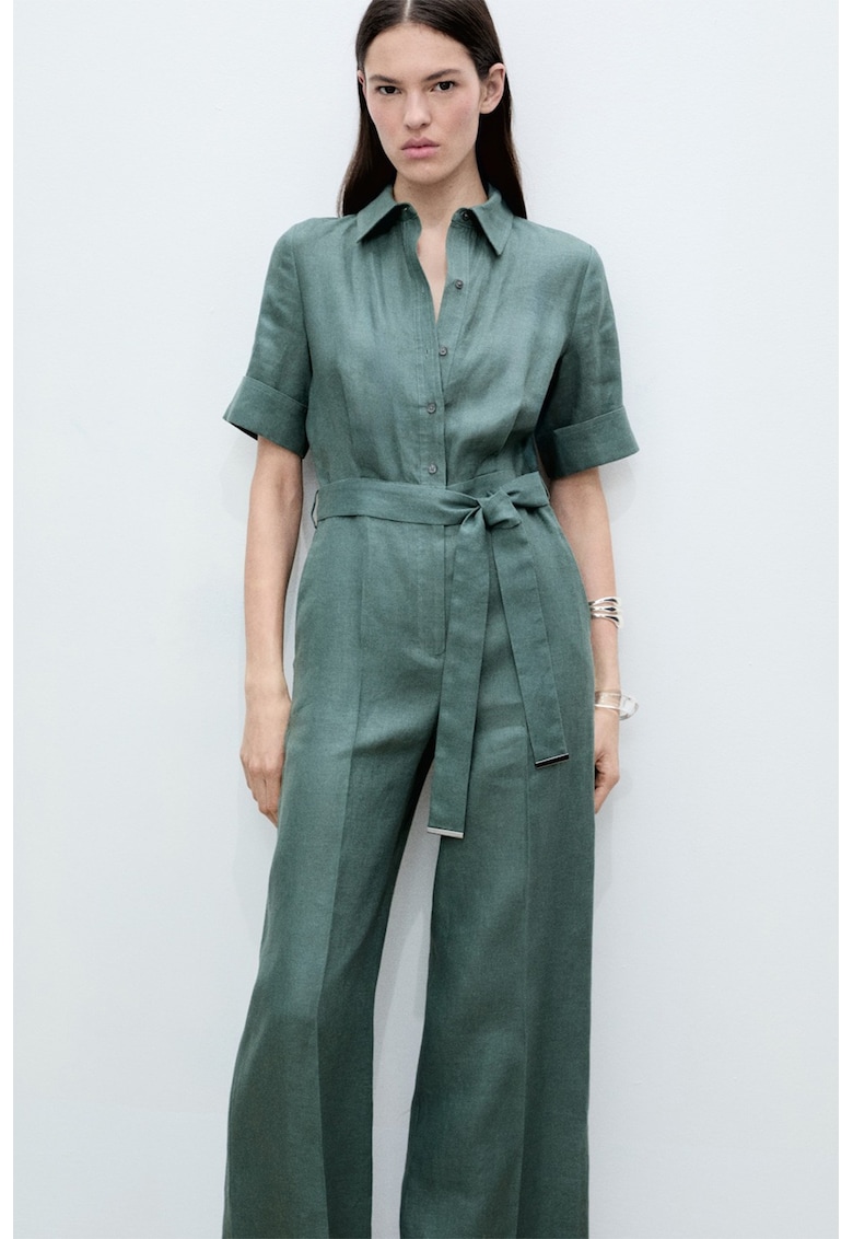 Къс ленен гащеризон с връзка Mango