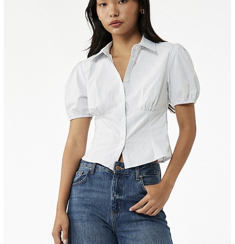 Къса раирана риза с бухнали ръкави KOTON