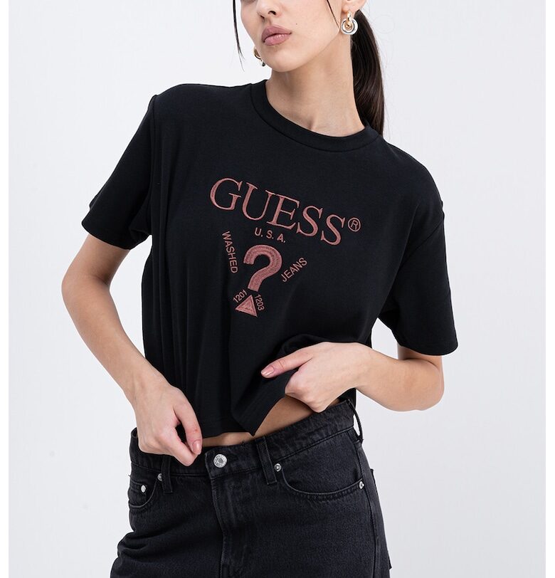 Къса тениска с бродирано лого GUESS