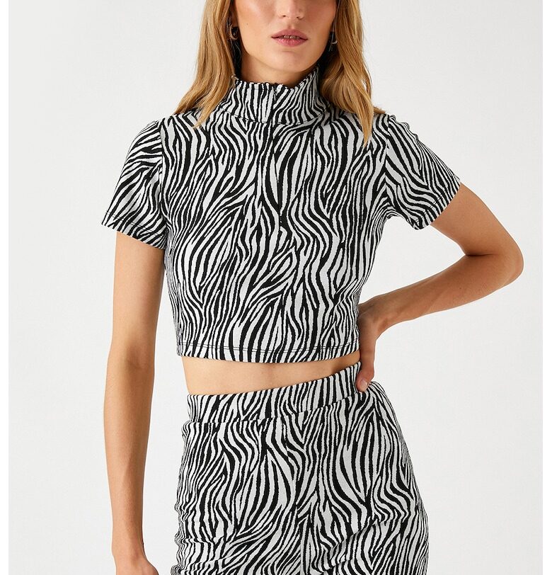 Къса тениска със зеброва шарка KOTON