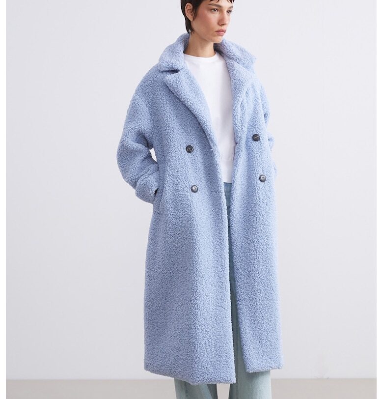 Мъхест дълъг тренч с копчета LC WAIKIKI