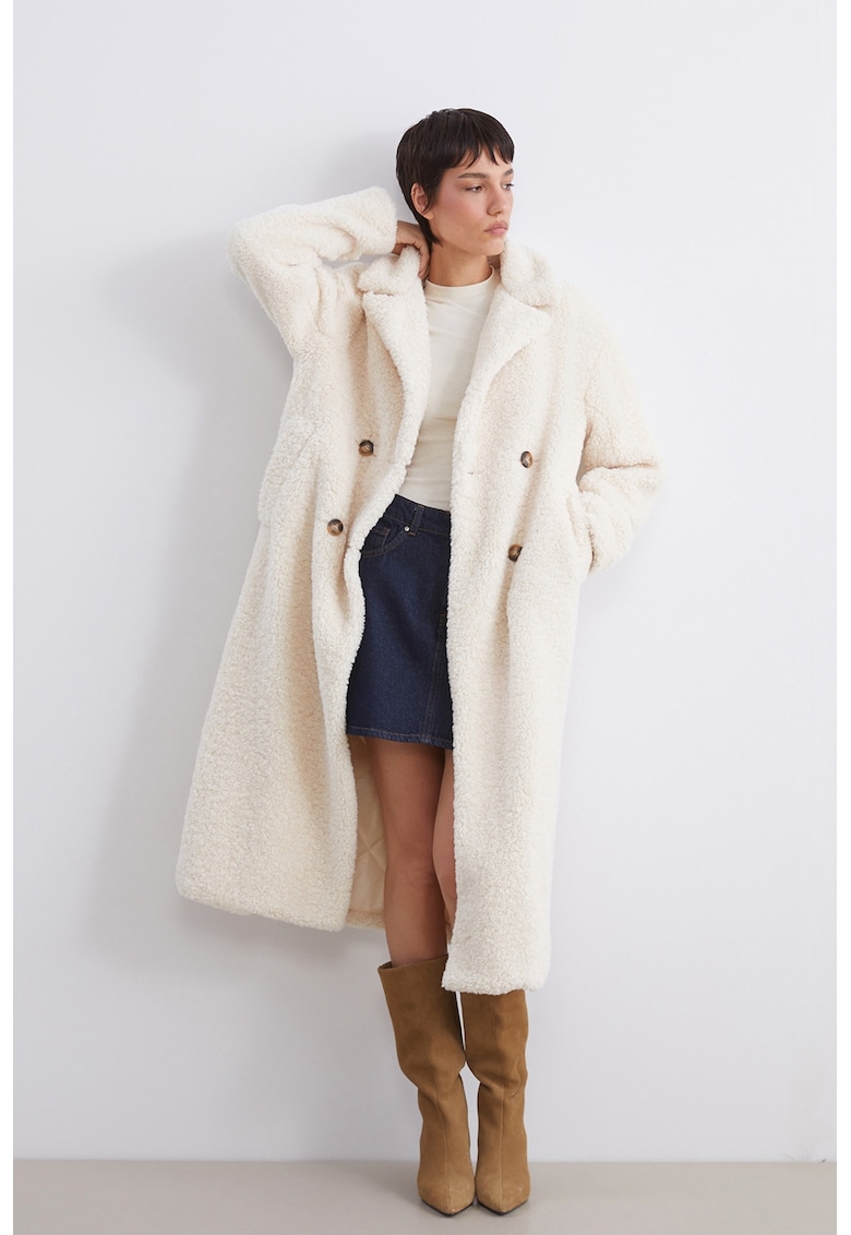 Мъхест дълъг тренч с копчета LC WAIKIKI