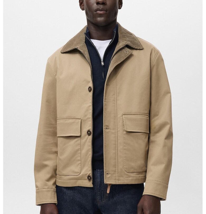 Непромокаемо яке с лен с остра яка Mango