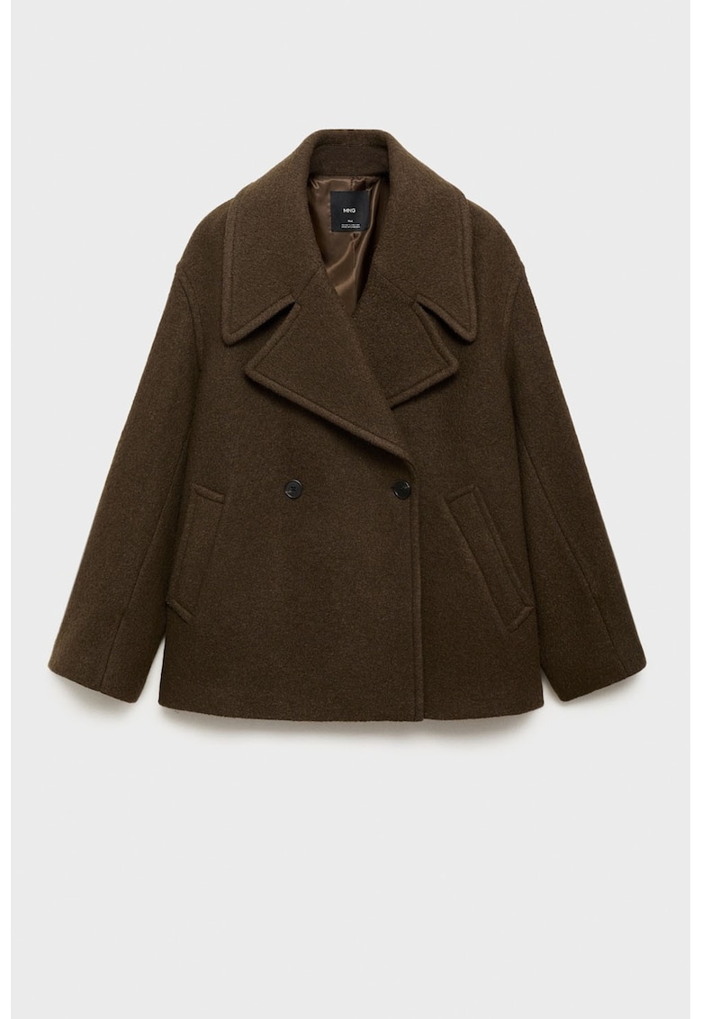 Палто с вълна и копчета - Кафяв Mango