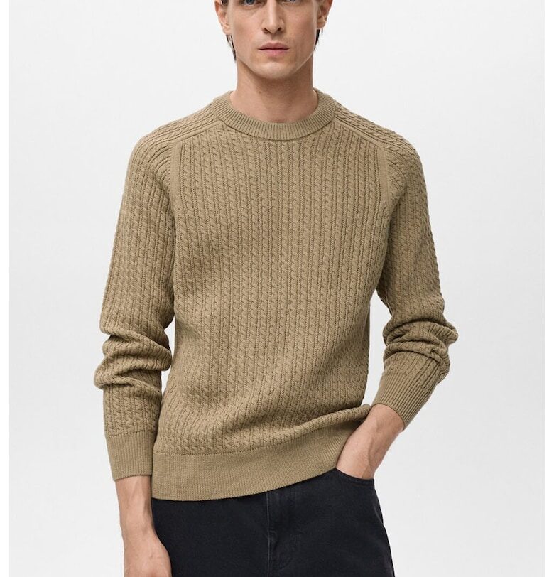 Памучен пуловер с овално деколте Mango