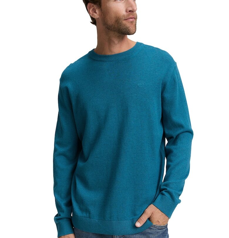 Памучен пуловер с овално деколте Tom Tailor