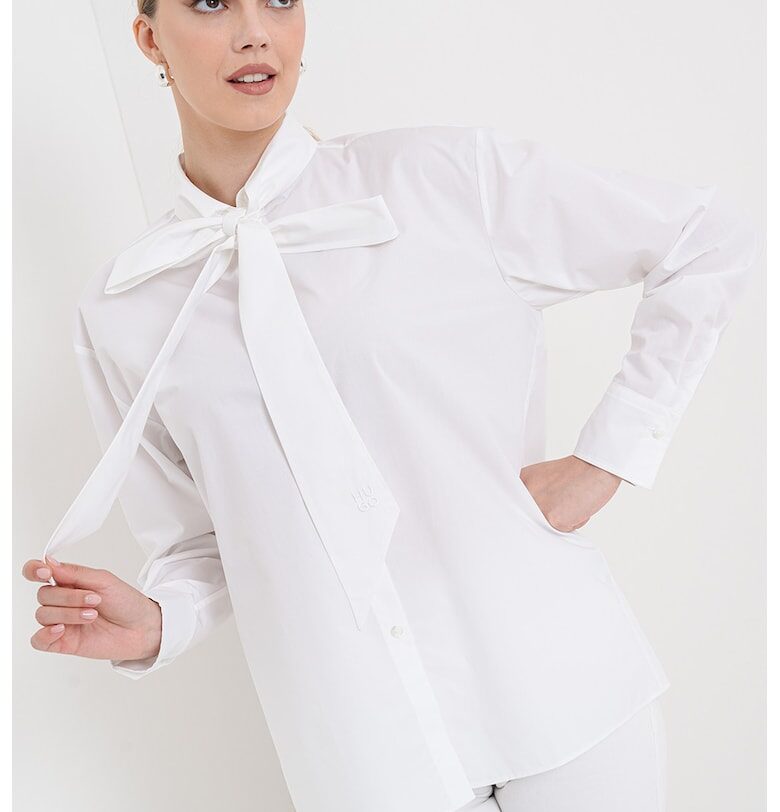 Памучна риза Eryss с яка и панделка HUGO