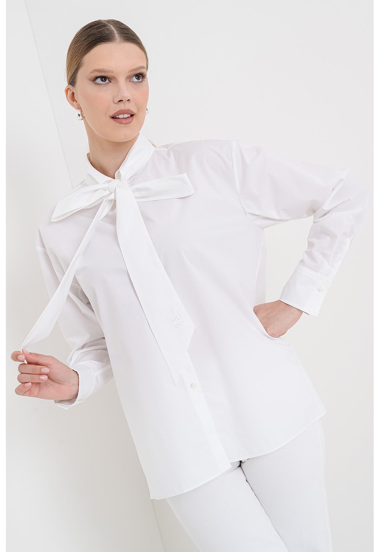 Памучна риза Eryss с яка и панделка HUGO