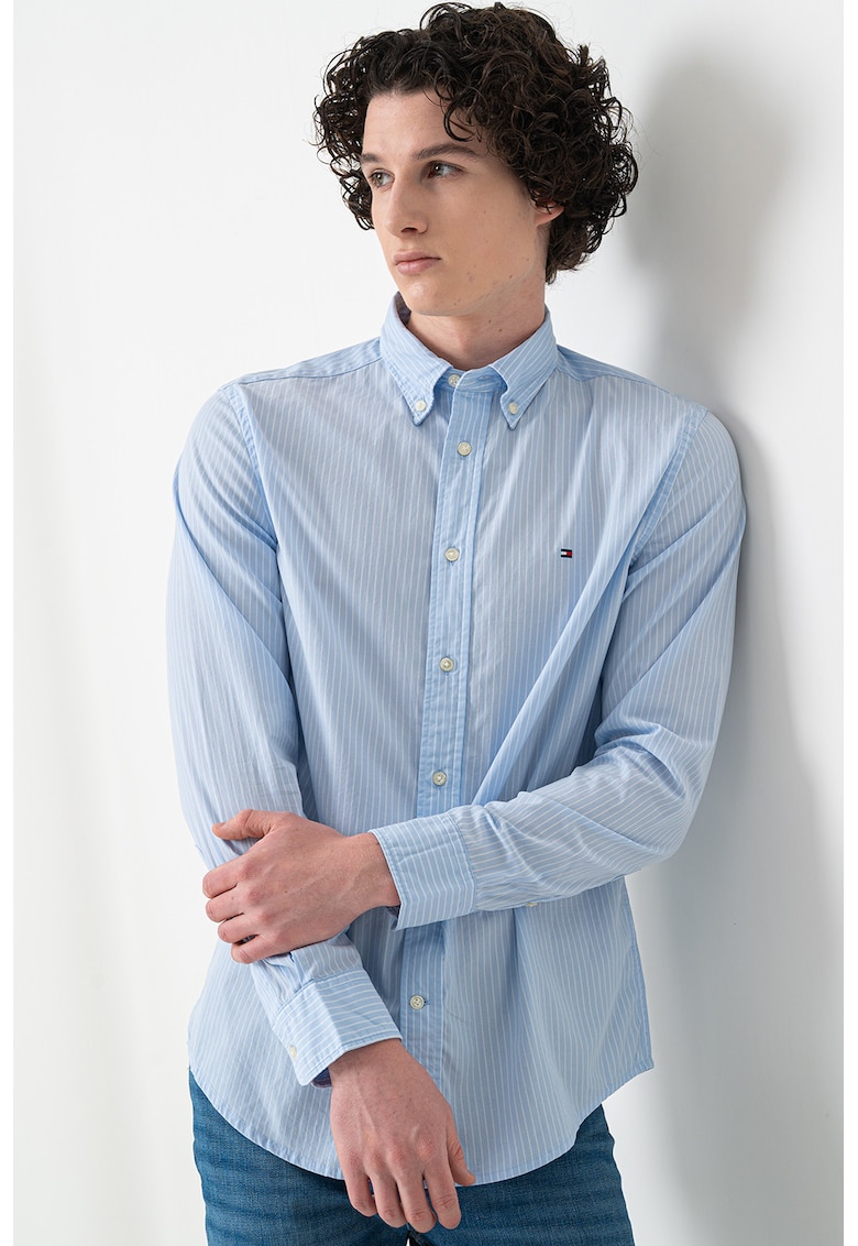 Памучна риза с дълги ръкави и лого Tommy Hilfiger
