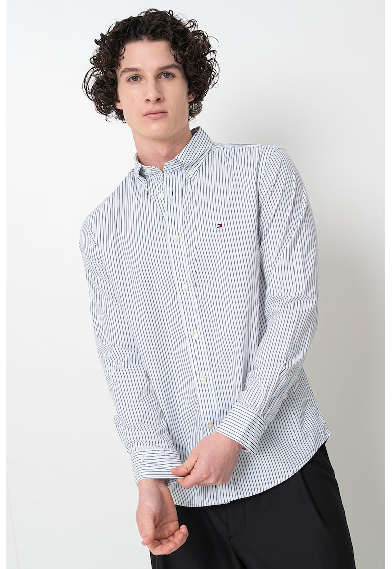 Памучна риза с дълги ръкави и лого Tommy Hilfiger