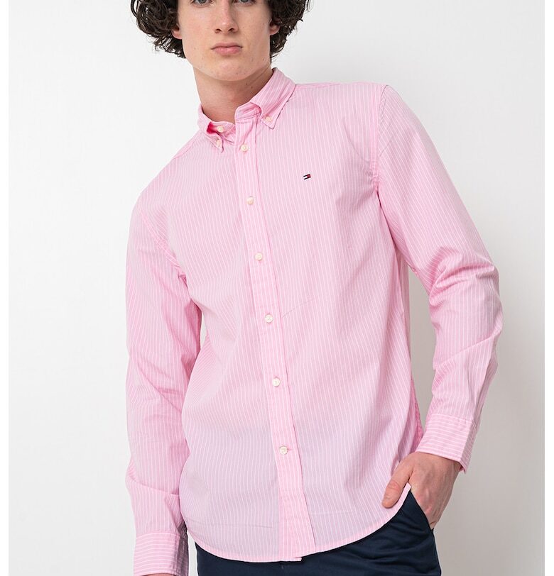 Памучна риза с дълги ръкави и лого Tommy Hilfiger