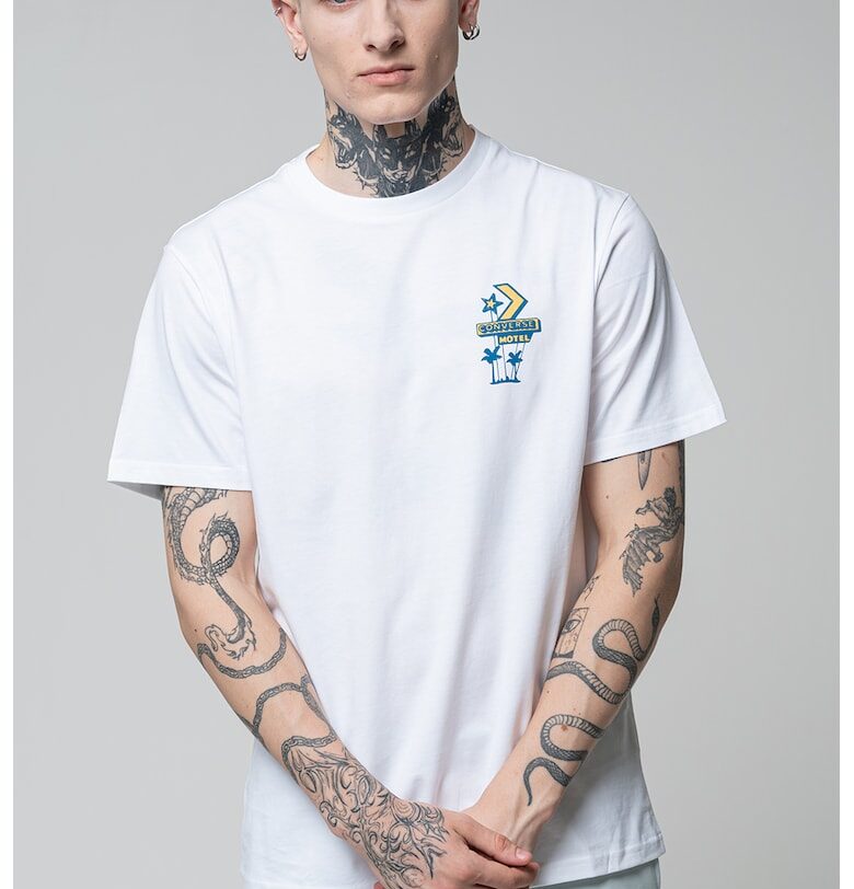 Памучна тениска с лого и графична шарка Converse