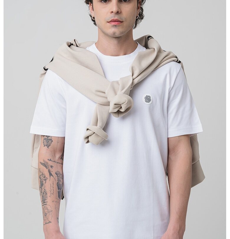 Памучна тениска с овално деколте BOSS