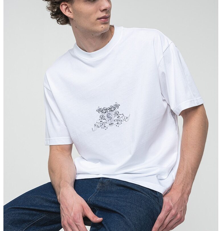 Памучна тениска с овално деколте HUGO