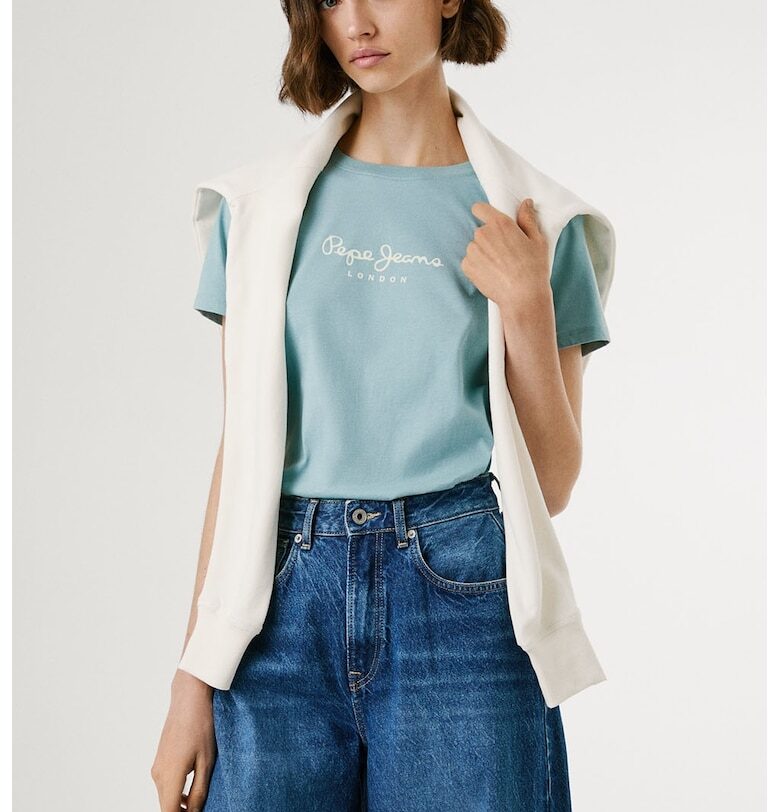 Памучна тениска с овално деколте и лого Pepe Jeans London