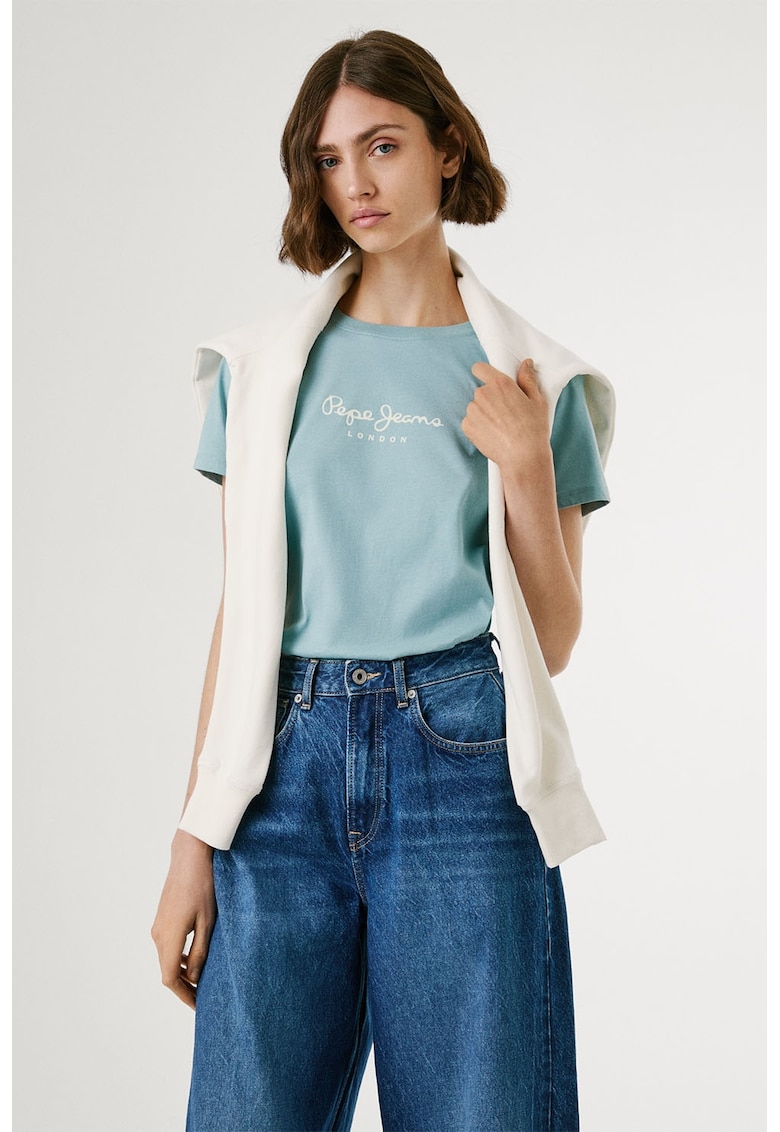 Памучна тениска с овално деколте и лого Pepe Jeans London