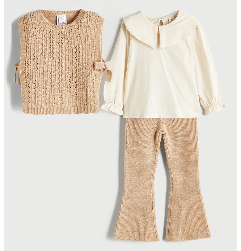 Плетен елек - блуза с яка Peter Pan и панталон - 3 части LC WAIKIKI