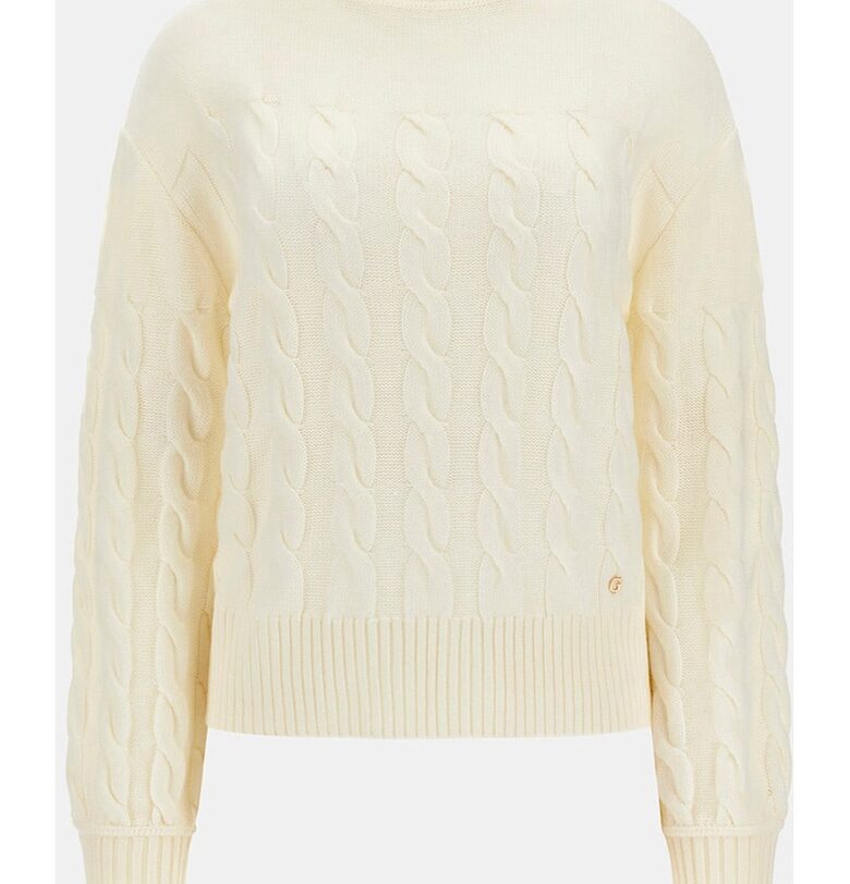 Плетен пуловер с вълна с рипсен подгъв GUESS