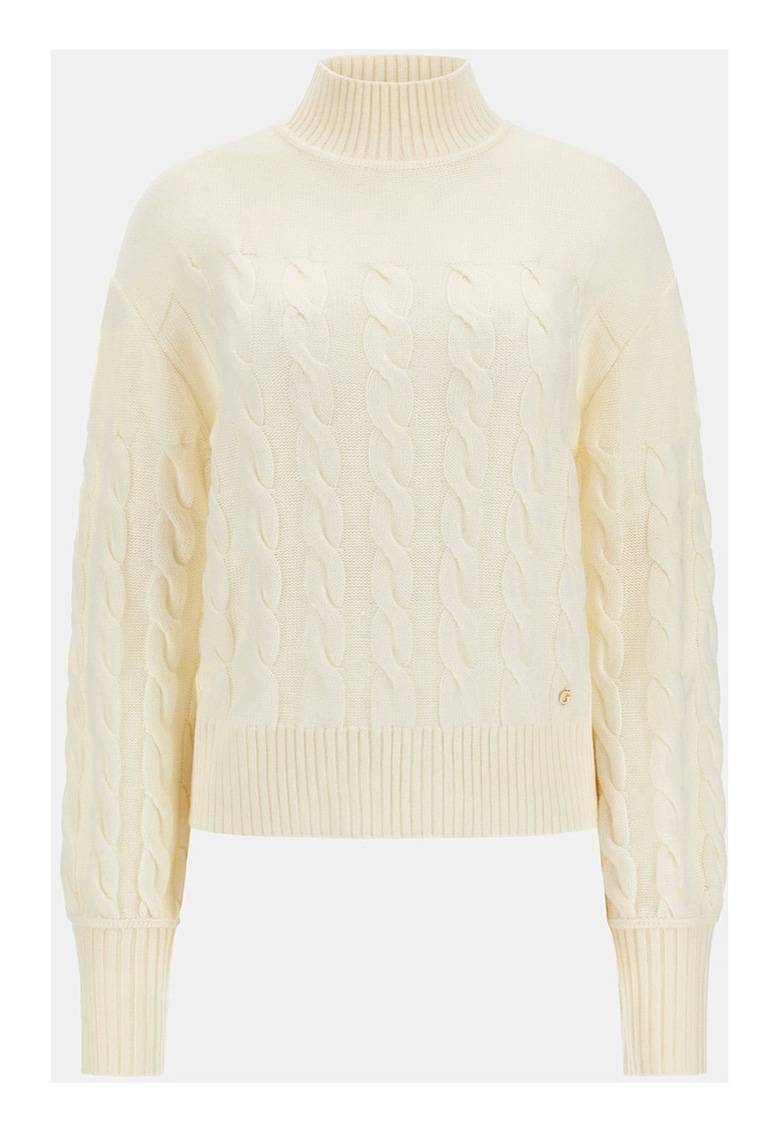 Плетен пуловер с вълна с рипсен подгъв GUESS