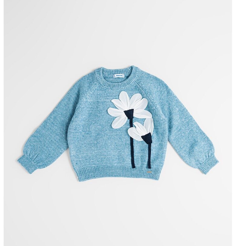 Плетен пуловер с флорални апликации Mayoral