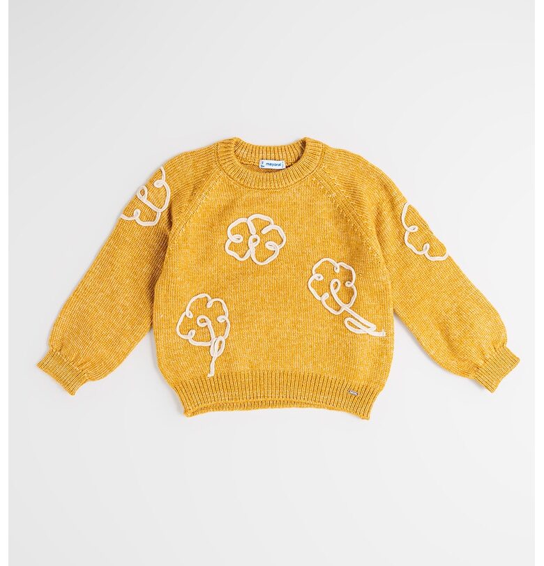 Плетен пуловер с флорални апликации Mayoral