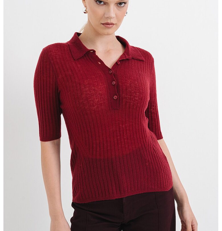 Пуловер Fugano с необработена вълна с яка BOSS