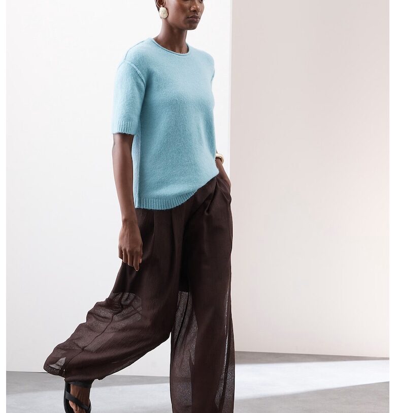 Пуловер с вълна с къси ръкави Marks  Spencer