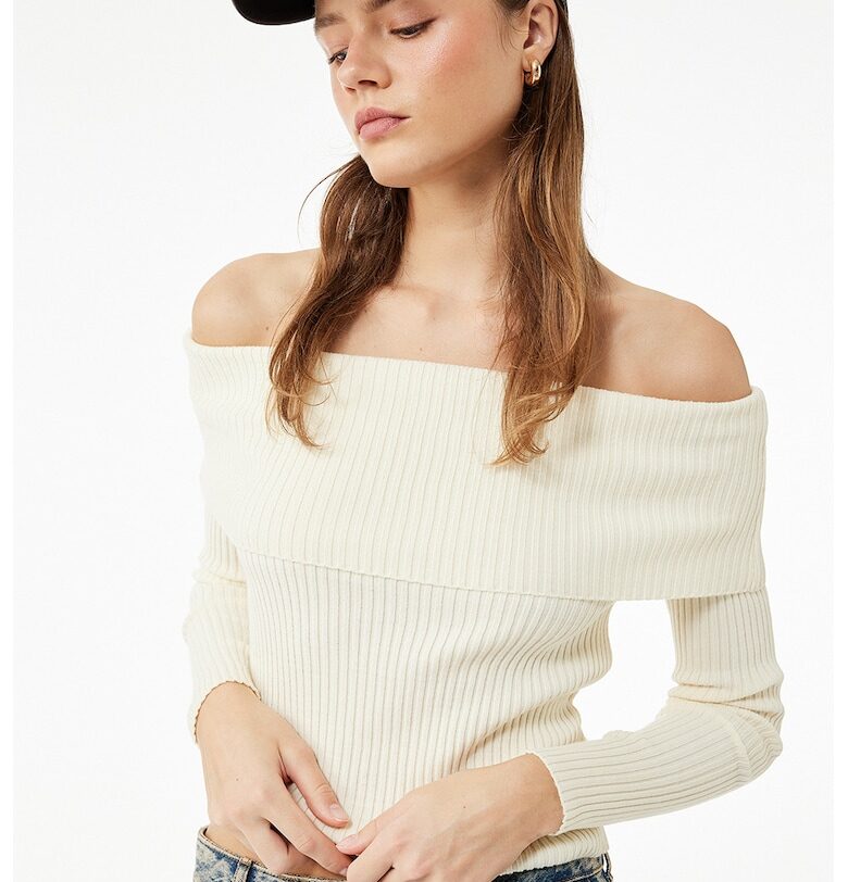 Пуловер с голи рамене и рипс KOTON