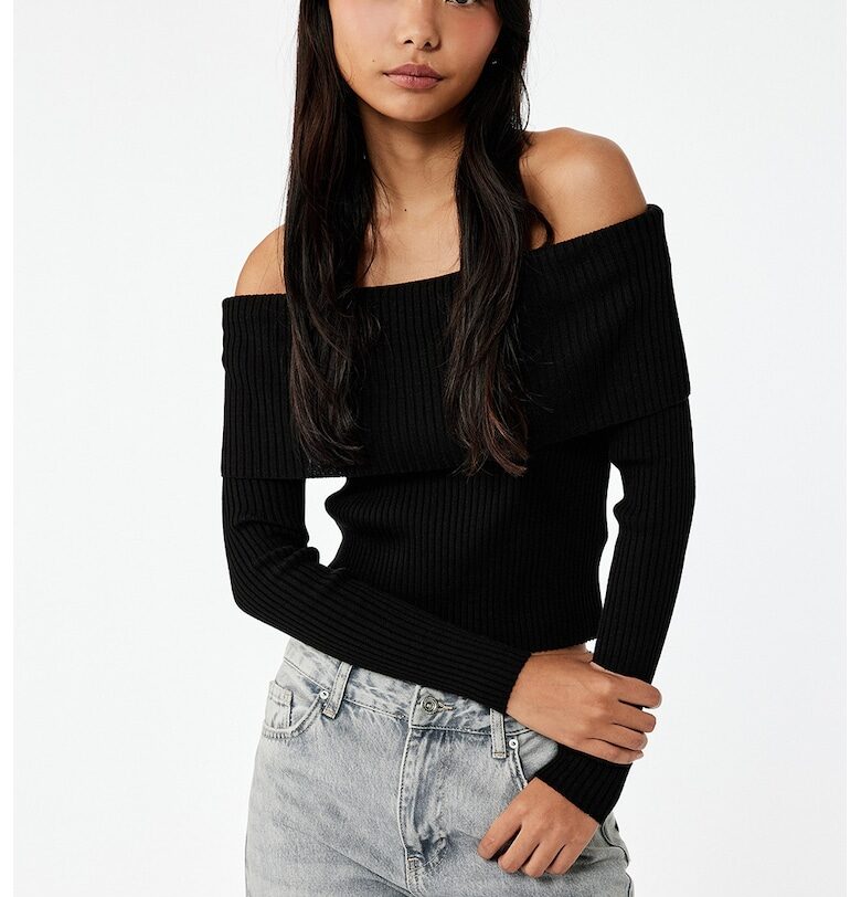 Пуловер с голи рамене и рипс KOTON