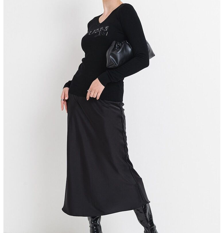 Пуловер с декоративни камъни и лого GUESS