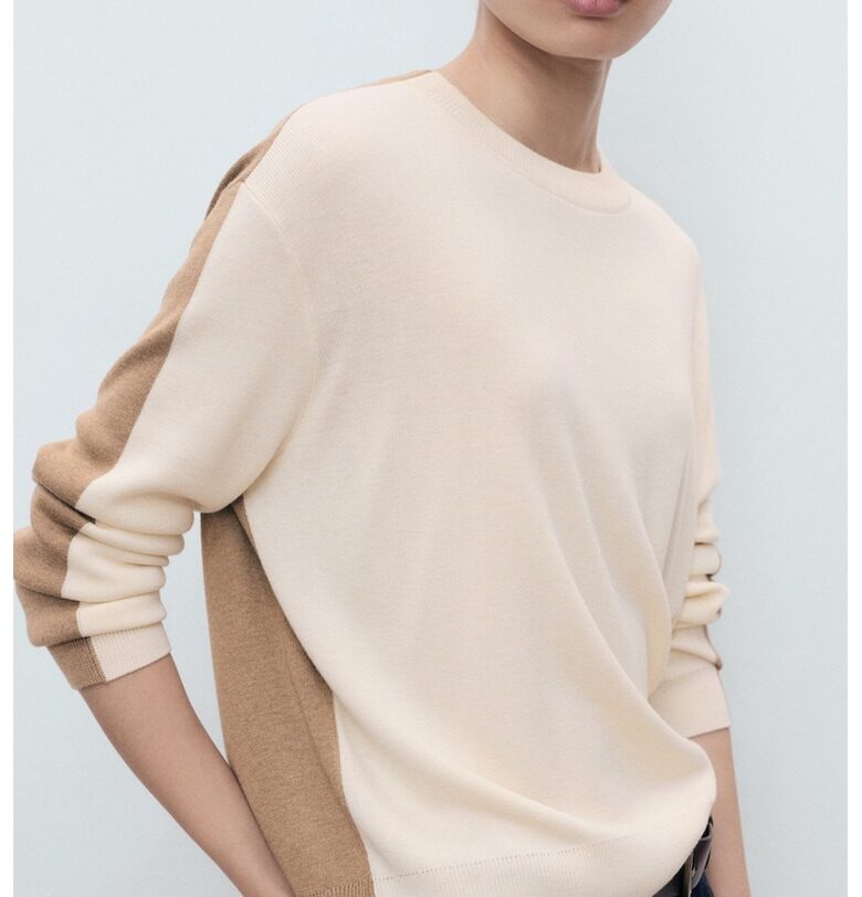 Пуловер с овално деколте с дизайн с цветен блок Mango