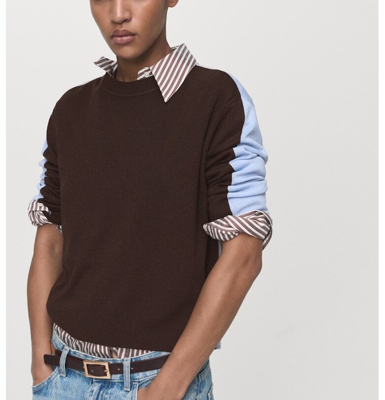 Пуловер с овално деколте с дизайн с цветен блок Mango