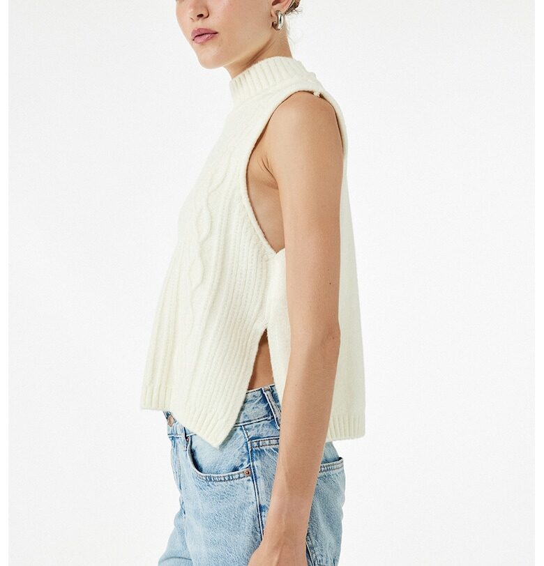 Пуловер с поло без ръкави с цепки встрани KOTON