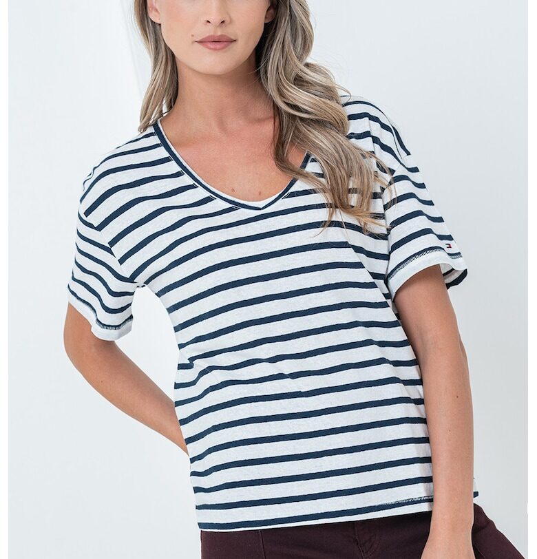 Раирана свободна шпиц тениска с лен Tommy Hilfiger