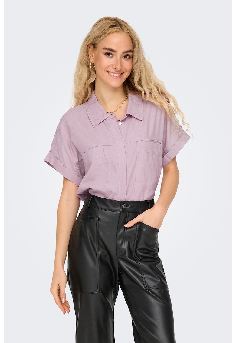 Риза с лен - къси ръкави и джоб Only