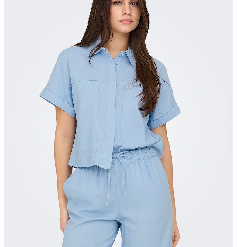 Риза с лен - къси ръкави и джоб Only