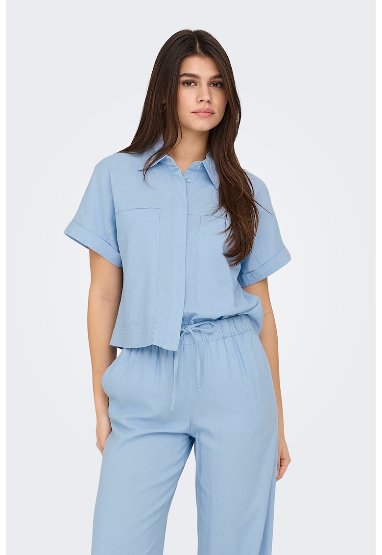 Риза с лен - къси ръкави и джоб Only