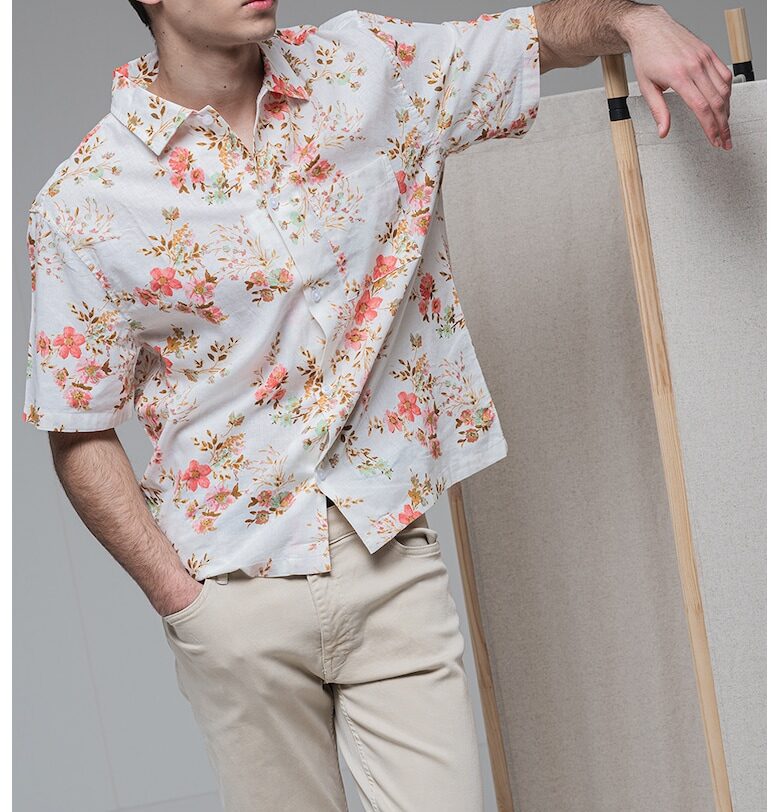 Риза с лен с къси ръкави GAP