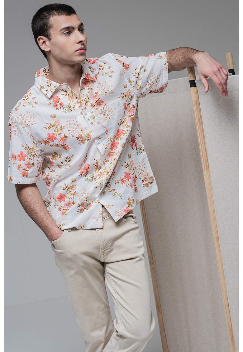 Риза с лен с къси ръкави GAP