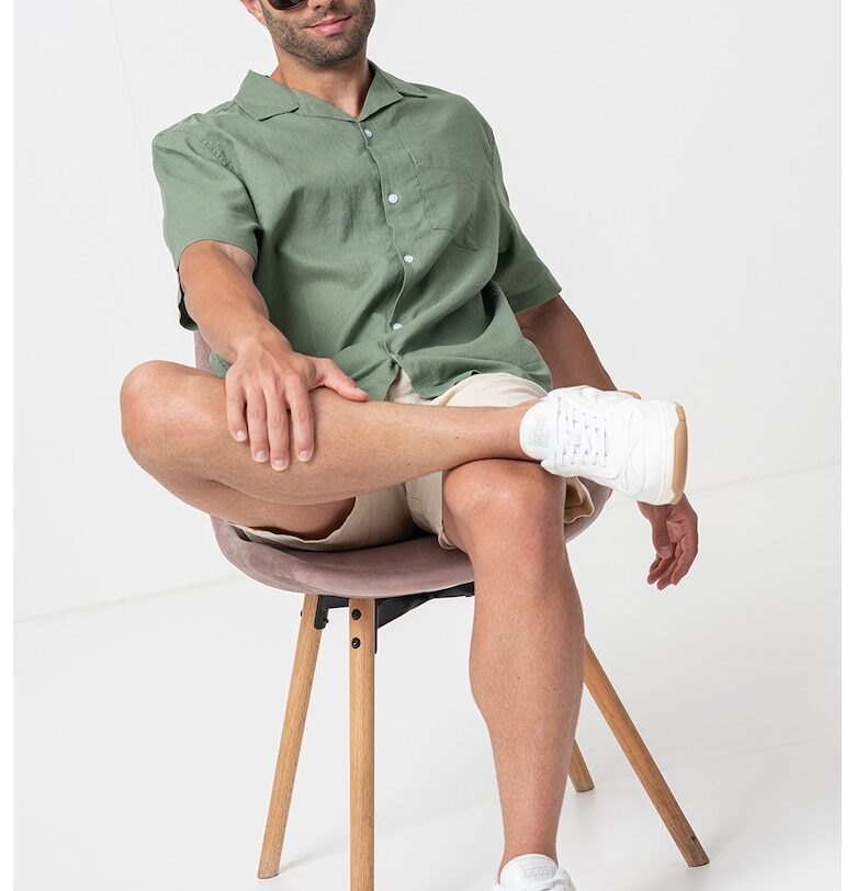 Риза с лен с къси ръкави GAP