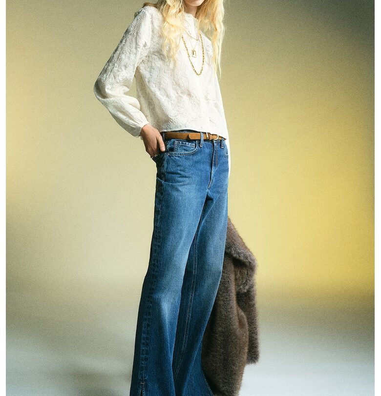 Риза с лиосел - бродерии и дълги ръкави Mango