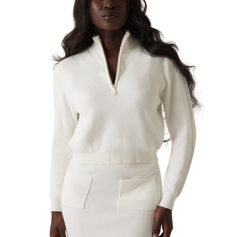 Рипсен пуловер с къс цип GUESS