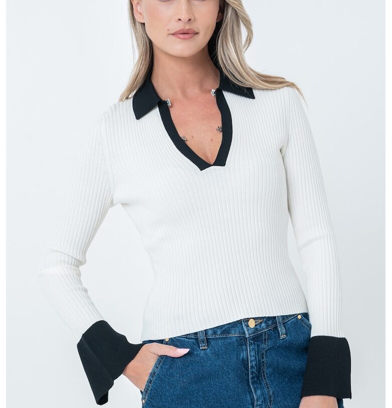 Рипсен пуловер с разкроени ръкави HUGO