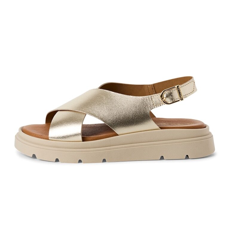 Сандали от кожа с косъм Leopard с отворена пета Tamaris