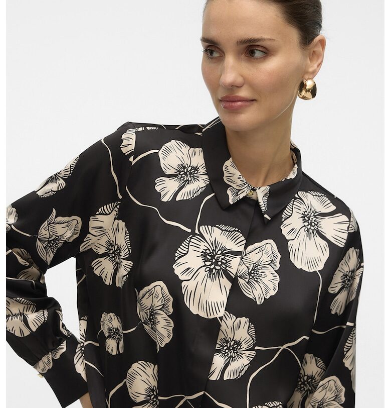 Сатинирана флорална риза с овален подгъв Vero Moda